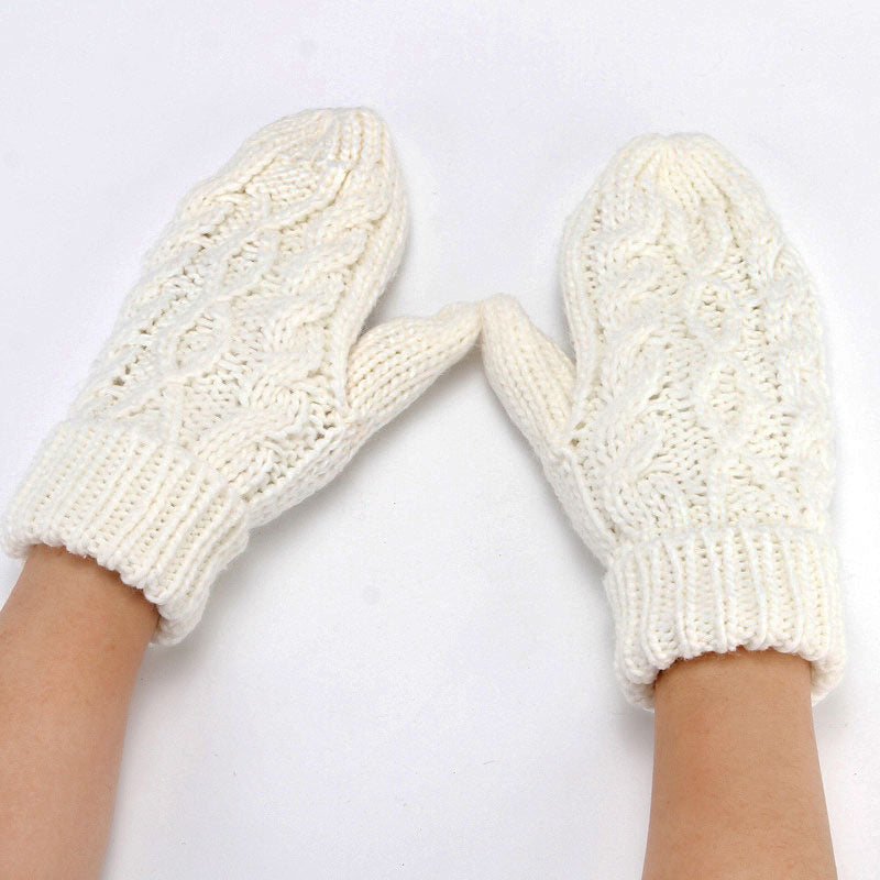 Winter Fleece Lined Solid Color Chunky Cable Knit Mittens – Chicwild