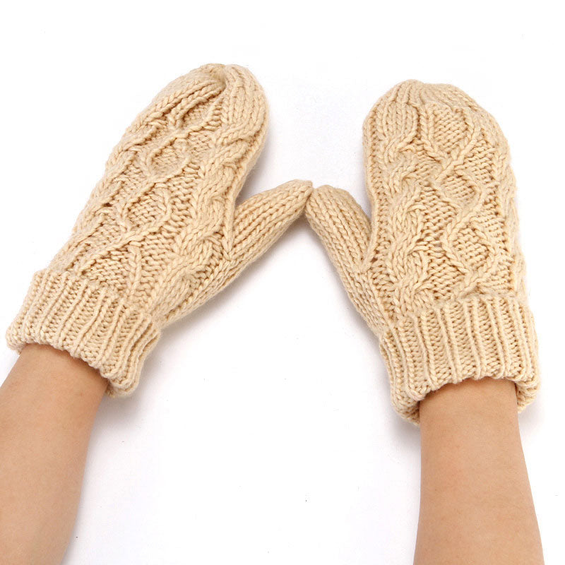 Winter Fleece Lined Solid Color Chunky Cable Knit Mittens