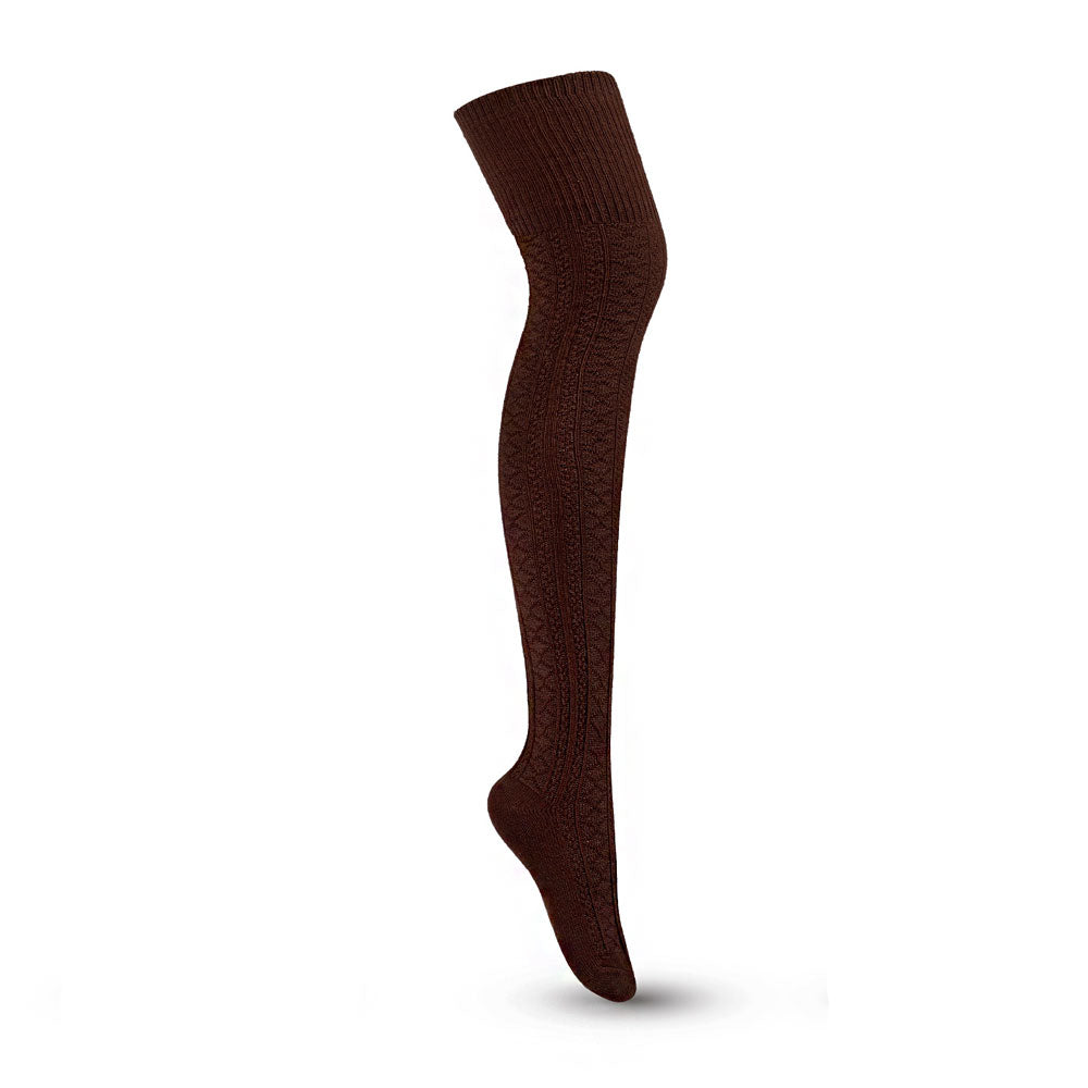 Winter Solid Color Cotton Blend Thigh High Textured Knit Socks