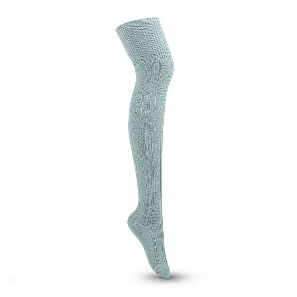 Winter Solid Color Cotton Blend Thigh High Textured Knit Socks