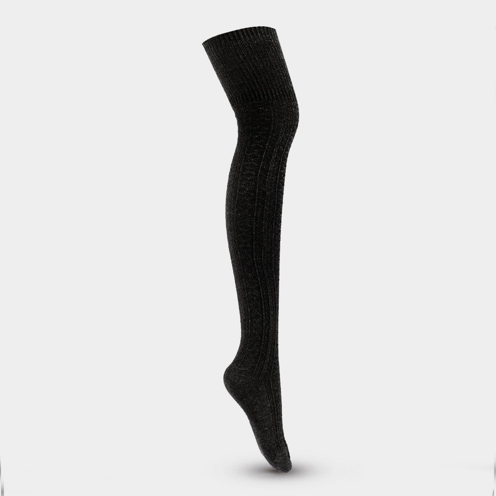 Winter Solid Color Cotton Blend Thigh High Textured Knit Socks