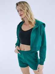 Emerald Green Drop Shoulder Solid Colored Zip Up Hoodie