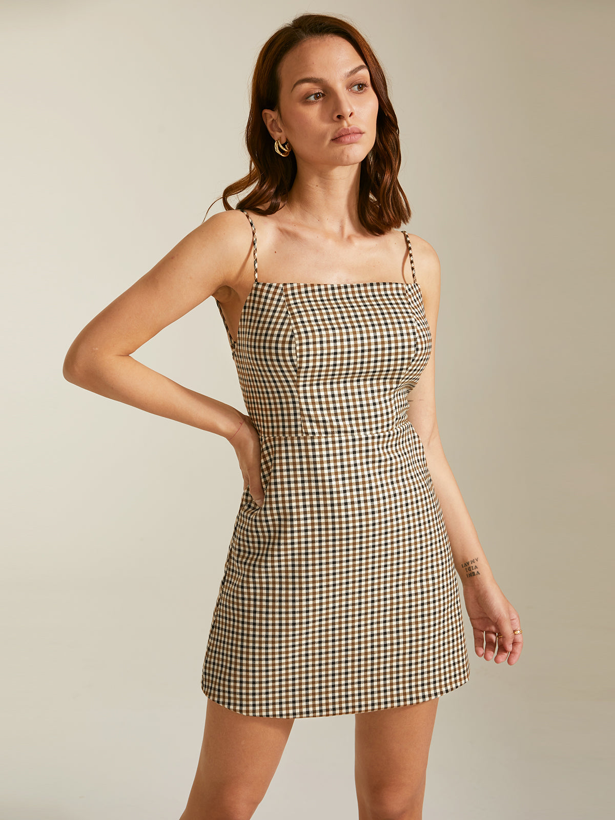 Checkered Mini Strap Dress