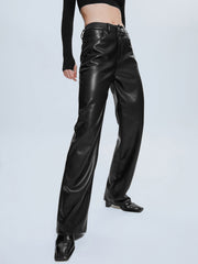 High Waisted Straight Leg Leather Pants