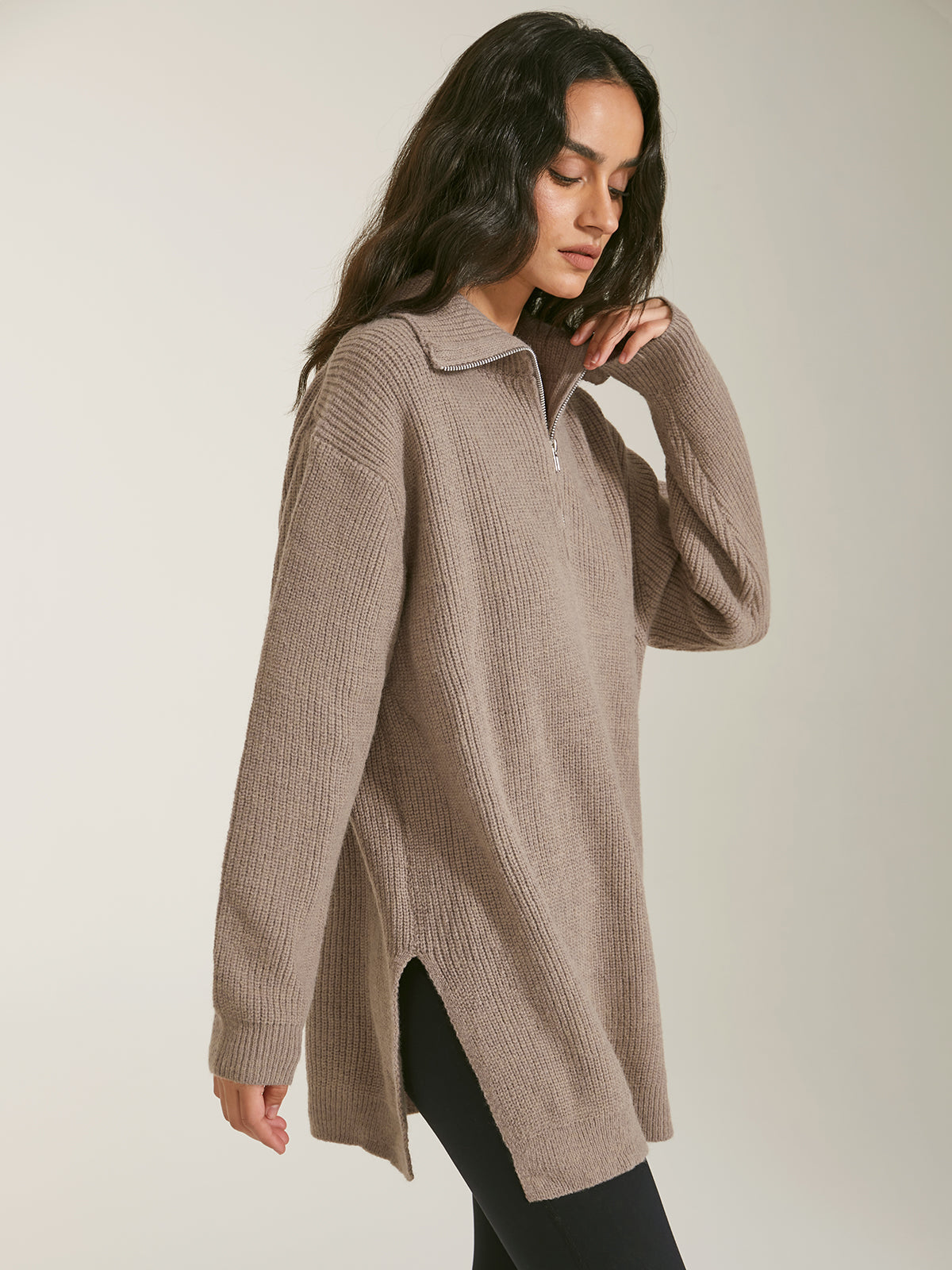 Oversized Quarter Zip Ribbed Sweater