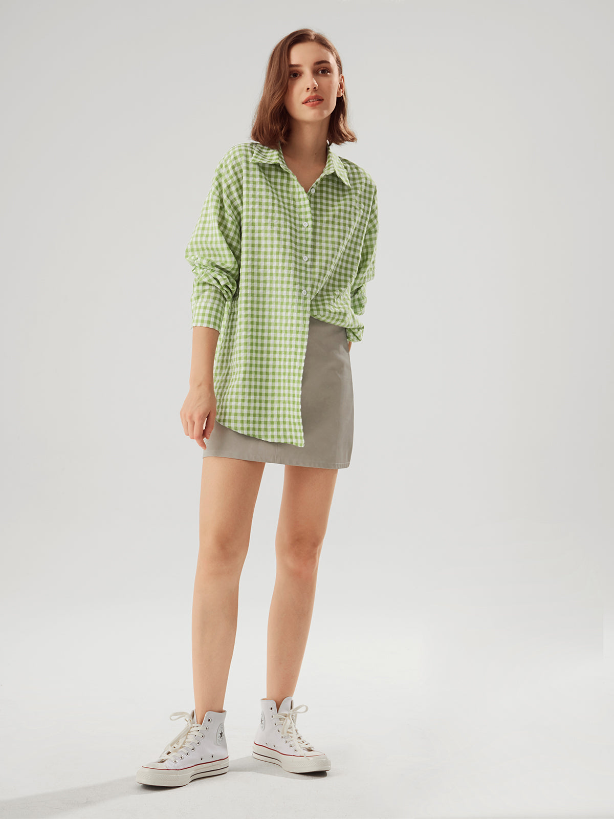 Oversized Gingham Collared Shirt