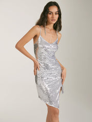 Sequin Strap Slit Dress