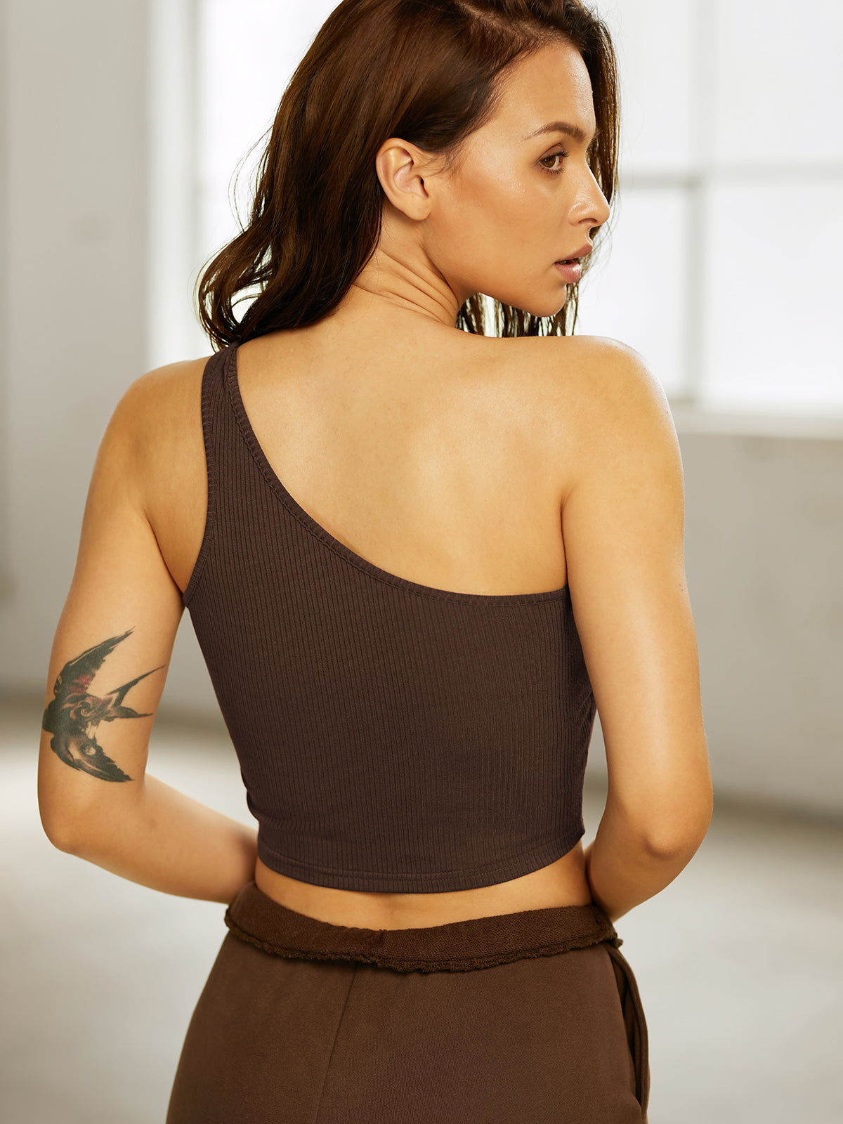 Cropped One Shoulder Ribbed Top