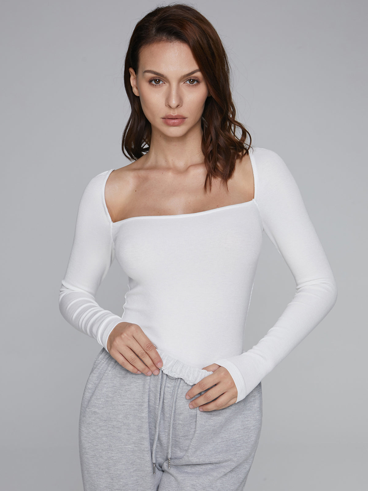 Basic Square Neck Long Sleeve Top