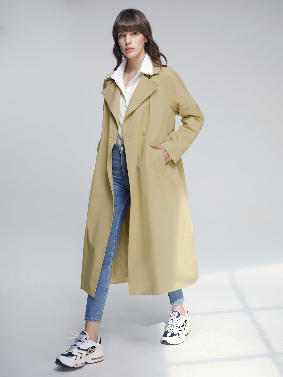 Long Double Breasted Lapel Lightweight Trench Coat