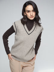 V Neck Regular Fit Varsity Sweater Vest