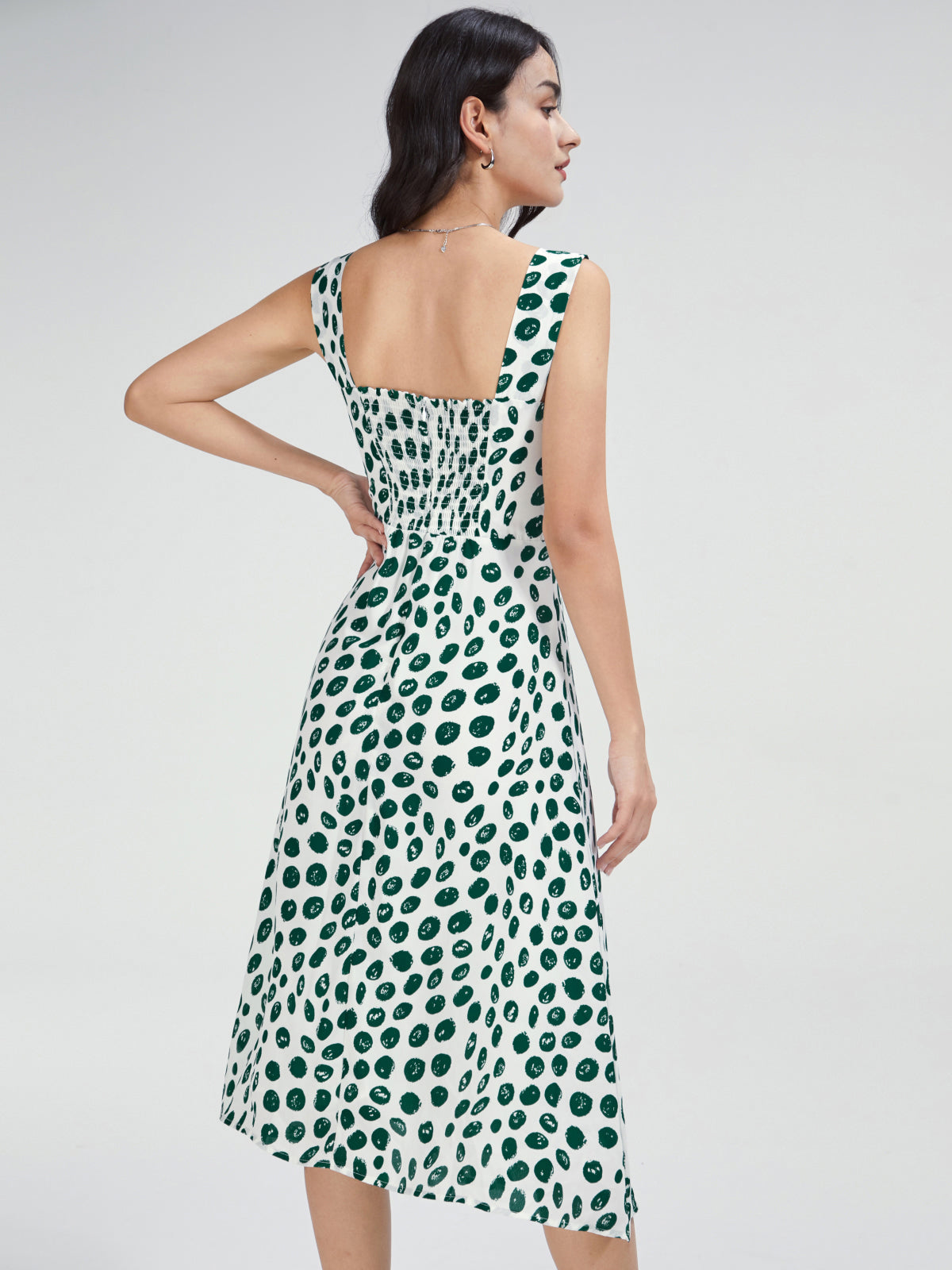 Square Neck Printed Dress with Side Slit