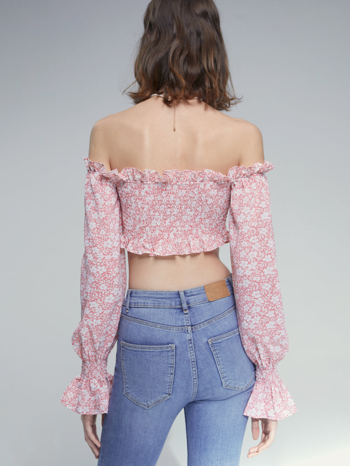 Off The Shoulder Floral Puff Sleeve Ruffle Top