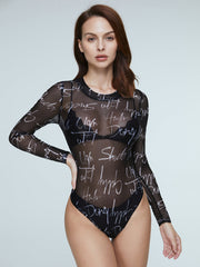 Meltaway Long Sleeve Mesh Script Bodysuit