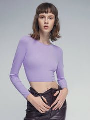 Mauve Crewneck Long Sleeve Stretch Cropped Top