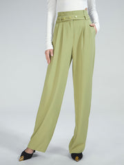 High Waisted Belted Pleat Front Trousers