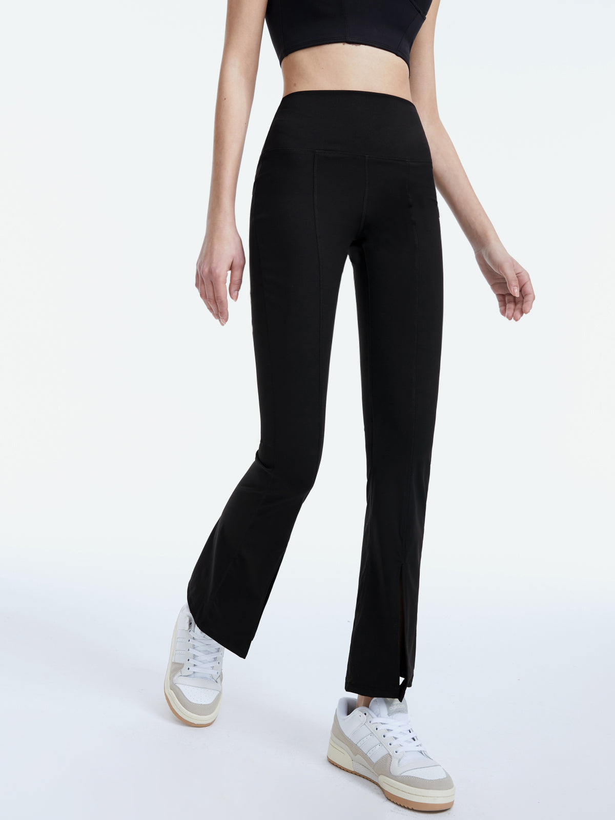 High Waisted Contour Seam Slit Leggings