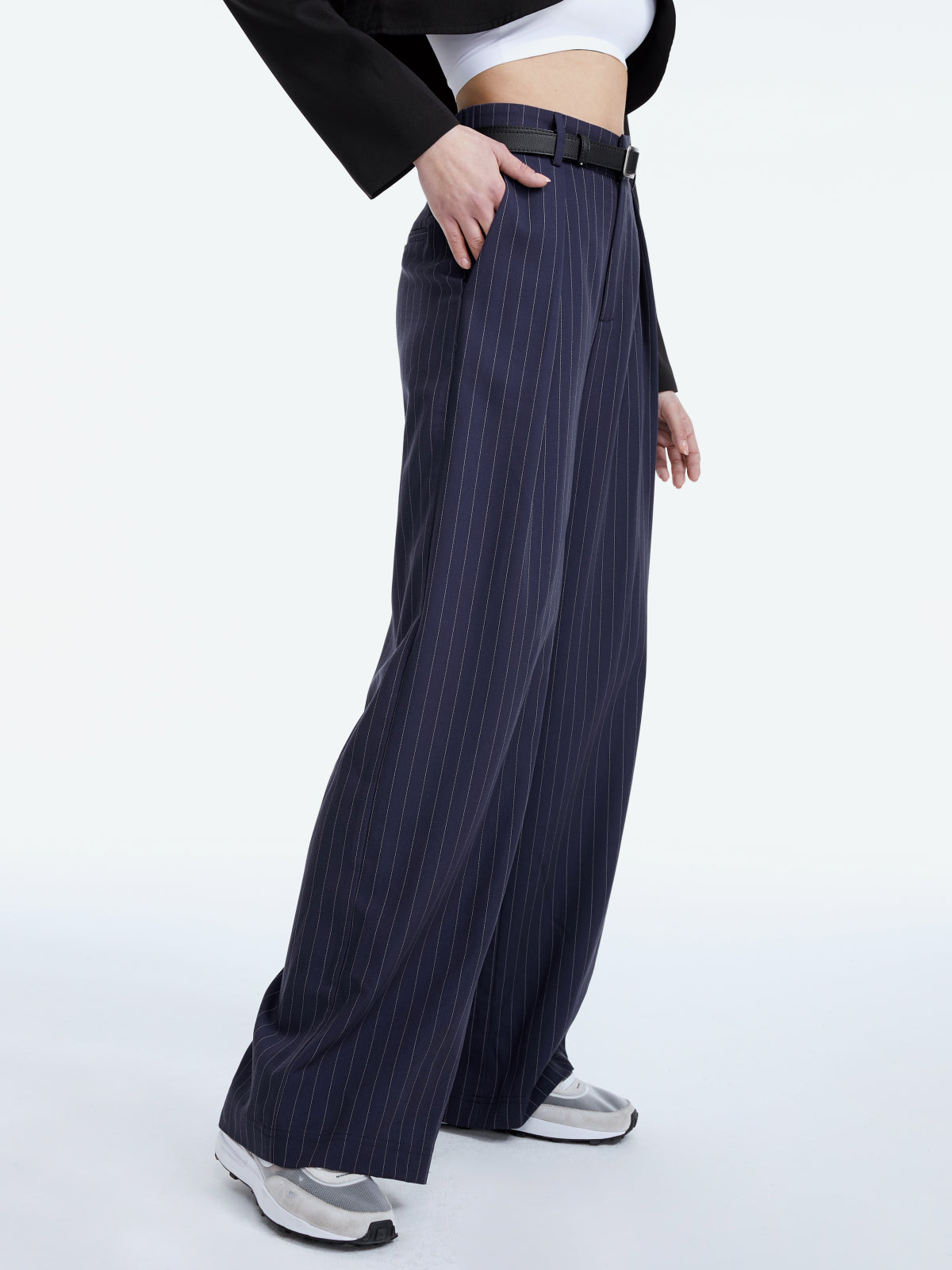 High Waisted Wide Leg Pinstripe Trousers