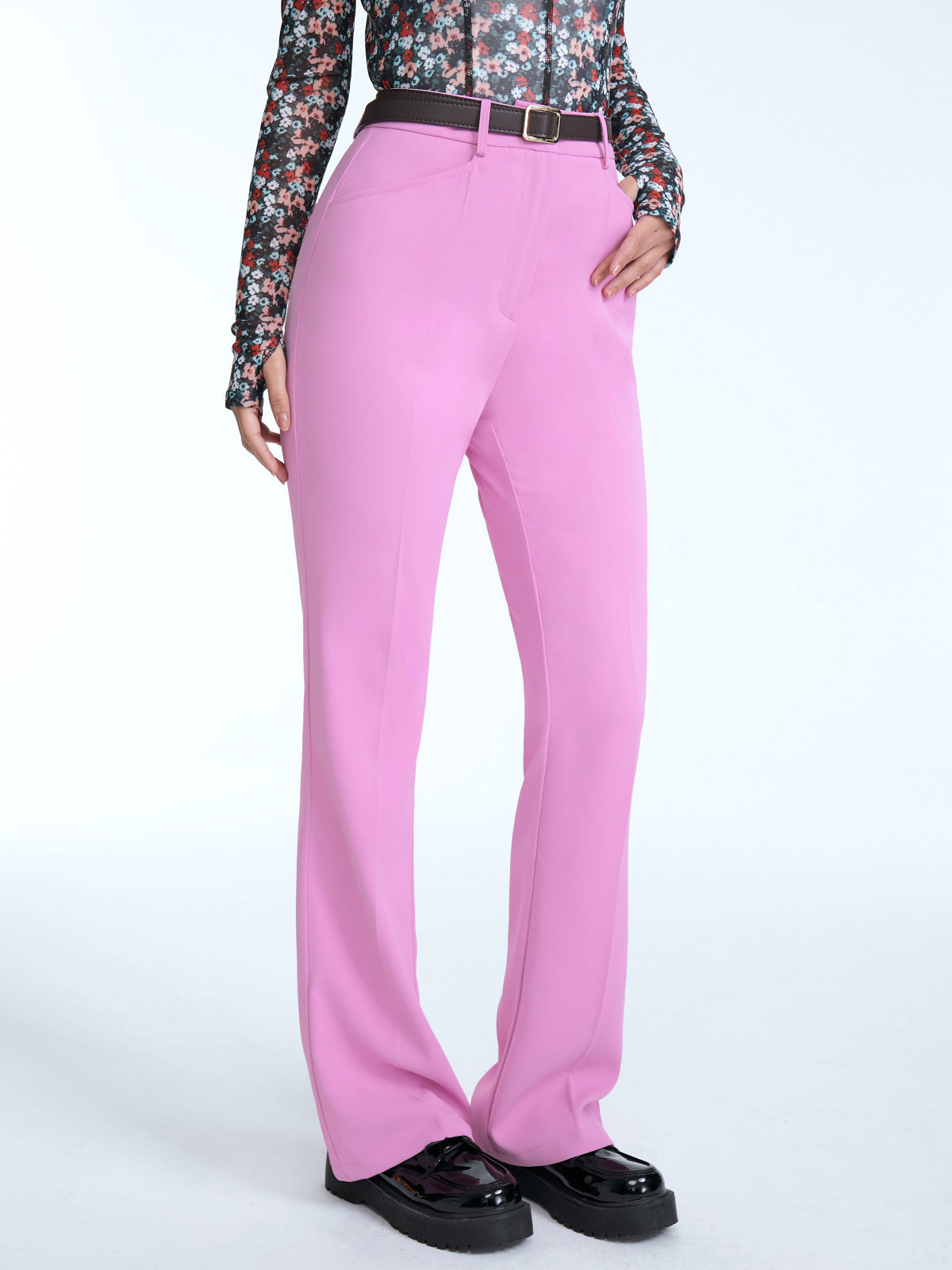 High Waisted Stretch Flare Pants With Seam Detail