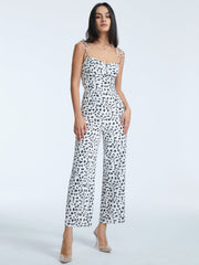 Tie Strap Contrast Print Wide Leg Jumpsuit