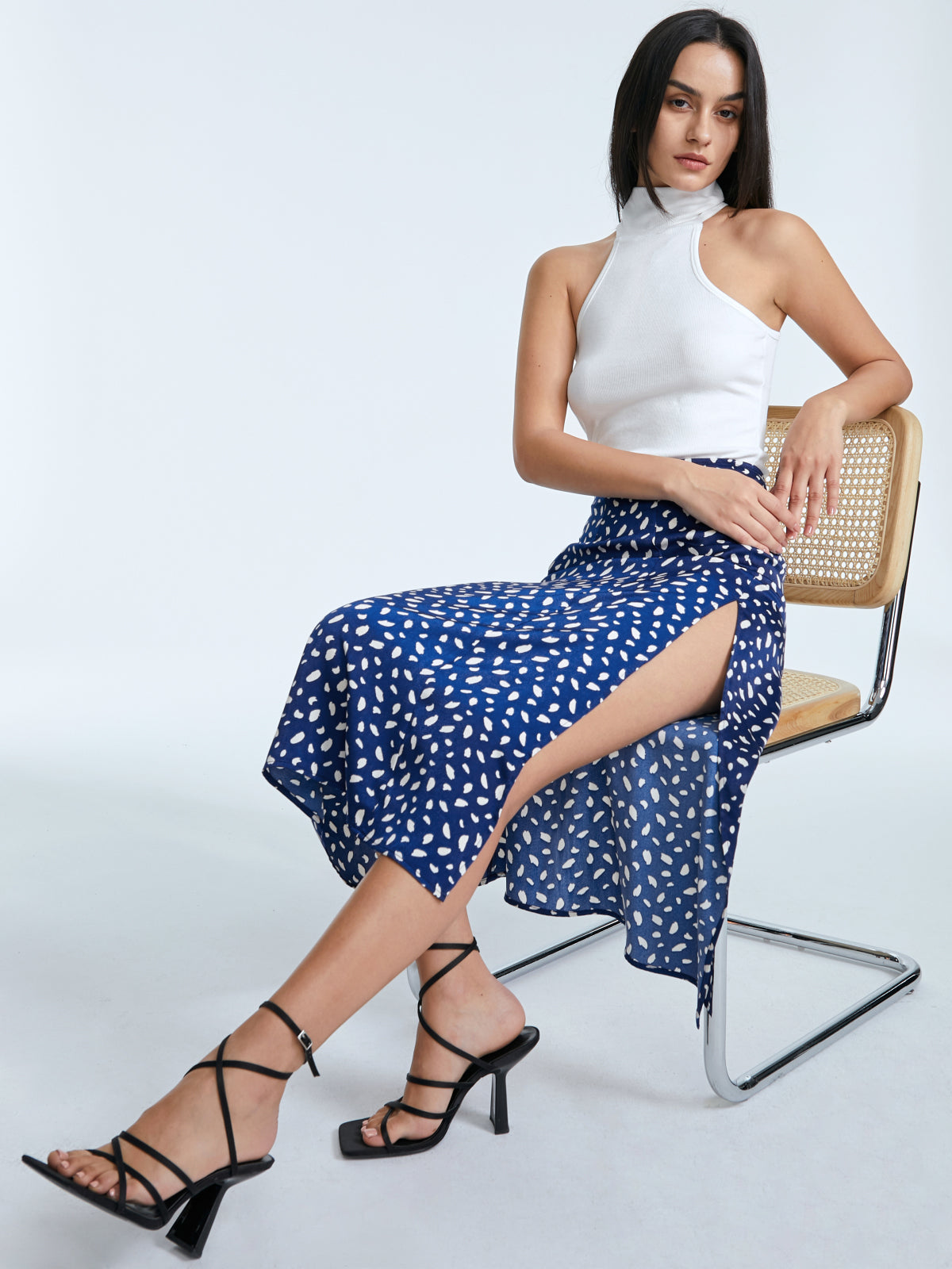 Petals Print High Waisted A Line Slit Skirt