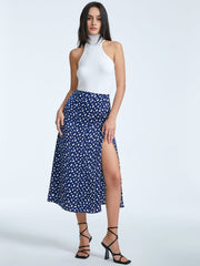 Petals Print High Waisted A Line Slit Skirt