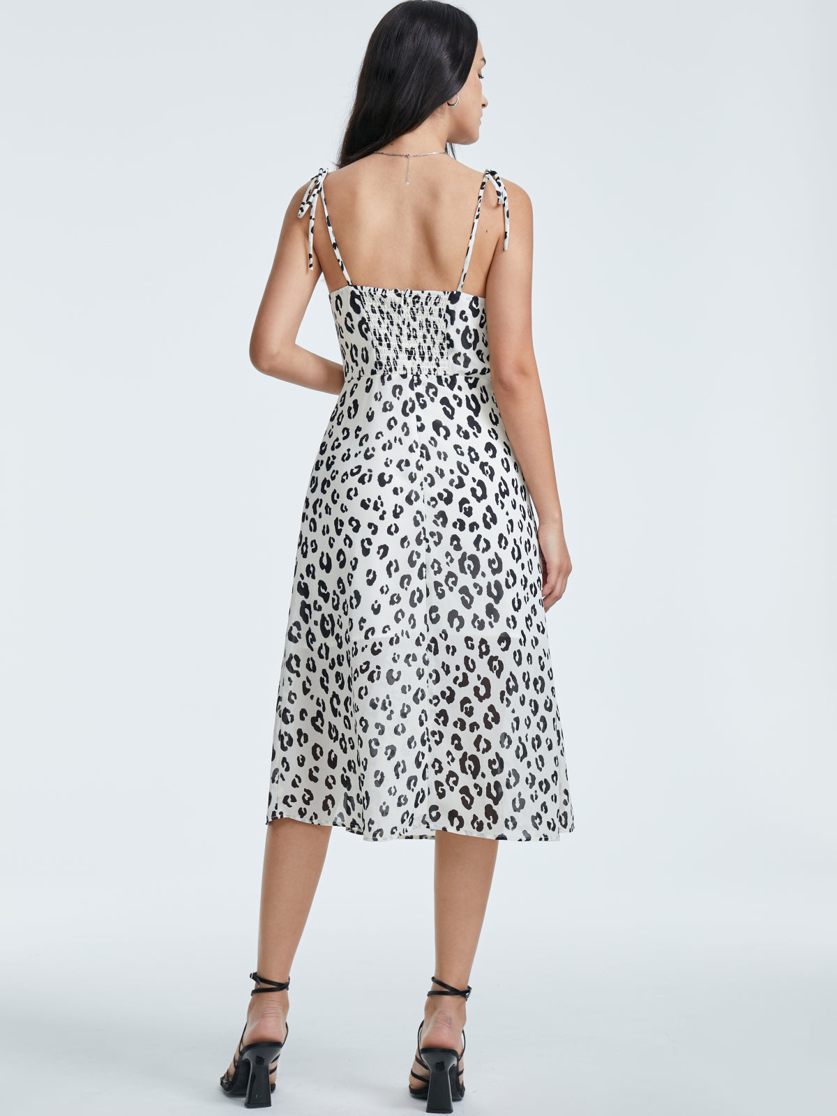 Square Neck Leopard Print Midi Strap Slit Dress