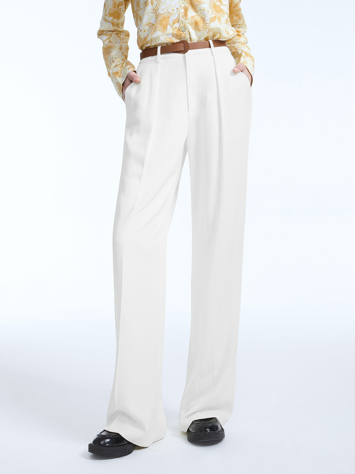 High Waisted Semi-sheer Wide Leg Trousers