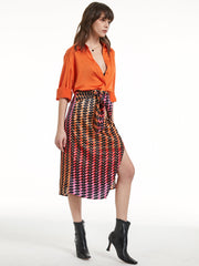 Multicolored Print Mid Length Tie Wrap Skirt