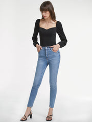 Long Sleeve Solid Colored Sweetheart Contour Top