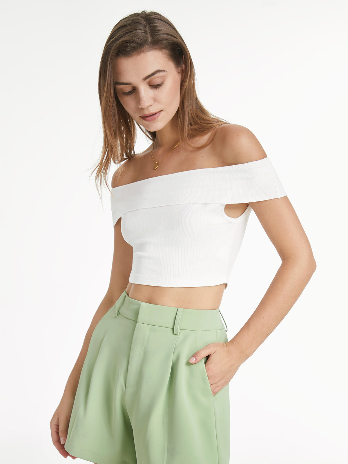 Off The Shoulder Cropped Solid Colored Top