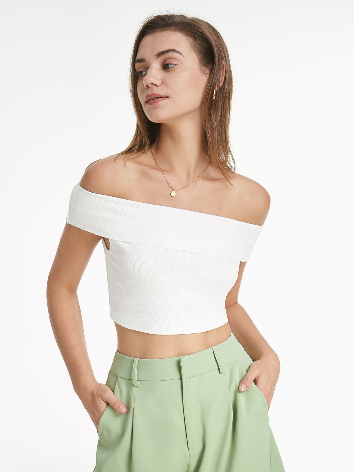 Off The Shoulder Cropped Solid Colored Top