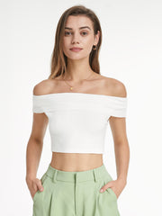 Off The Shoulder Cropped Solid Colored Top