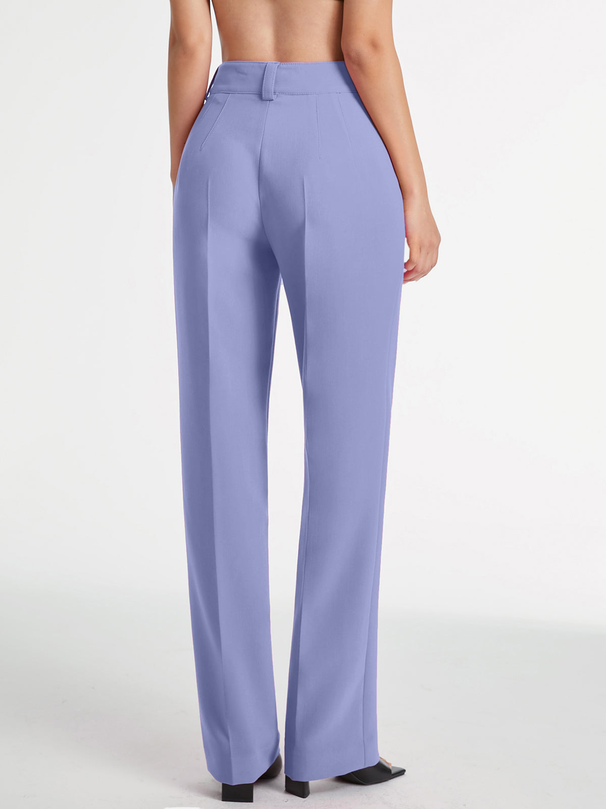 High Waisted Pleat Front Solid Colored Straight Leg Trousers