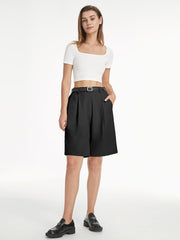 High Waisted Long Trouser Shorts