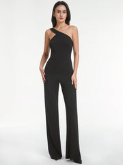 One Shoulder Strap Sleevless Bodycon Wide Leg Jumpsuit