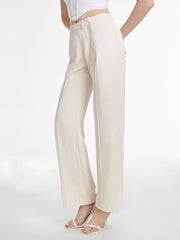 High Waisted Straight Leg Plain Trousers