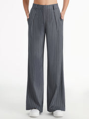 High Waisted 90s Pinstripe Pleat Front Wide Leg Trousers