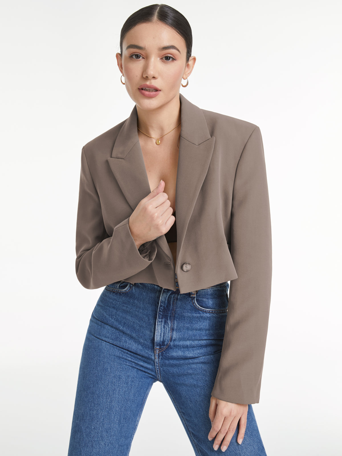 Cropped Single Button Blazer