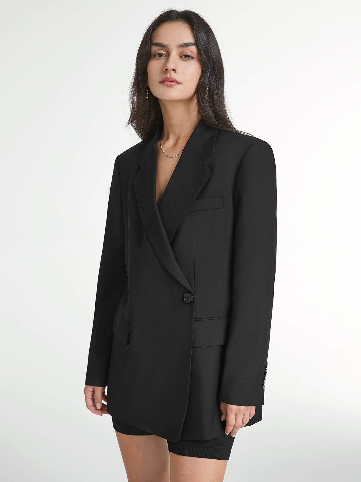 Single Button Double Breasted Notch Lapel Blazer