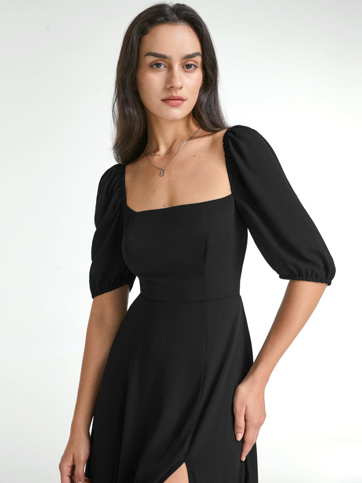 Long sleeve hollow out mesh ruched slit maxi skirt set