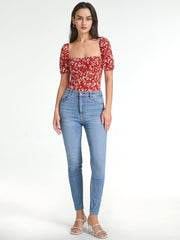 Square Neck Floral Love Short Sleeve Top