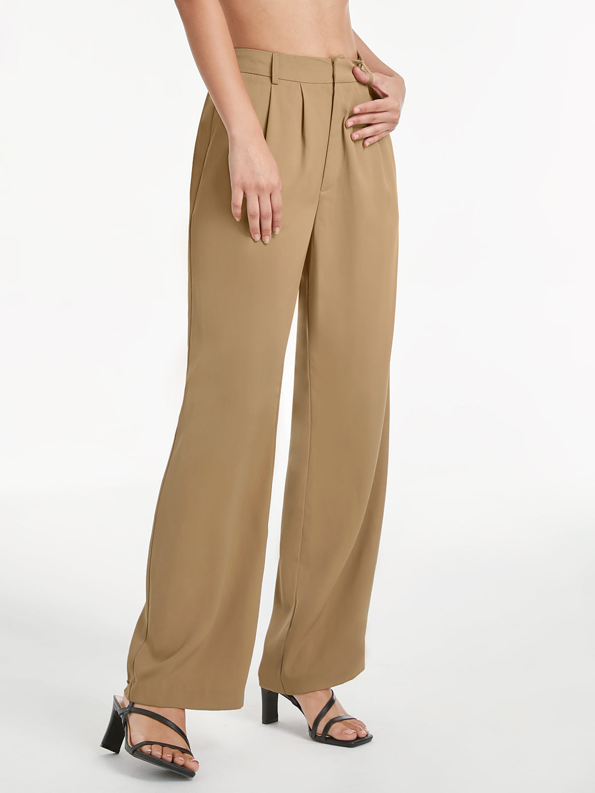 High Waisted Front Pleat Wide Leg Trousers