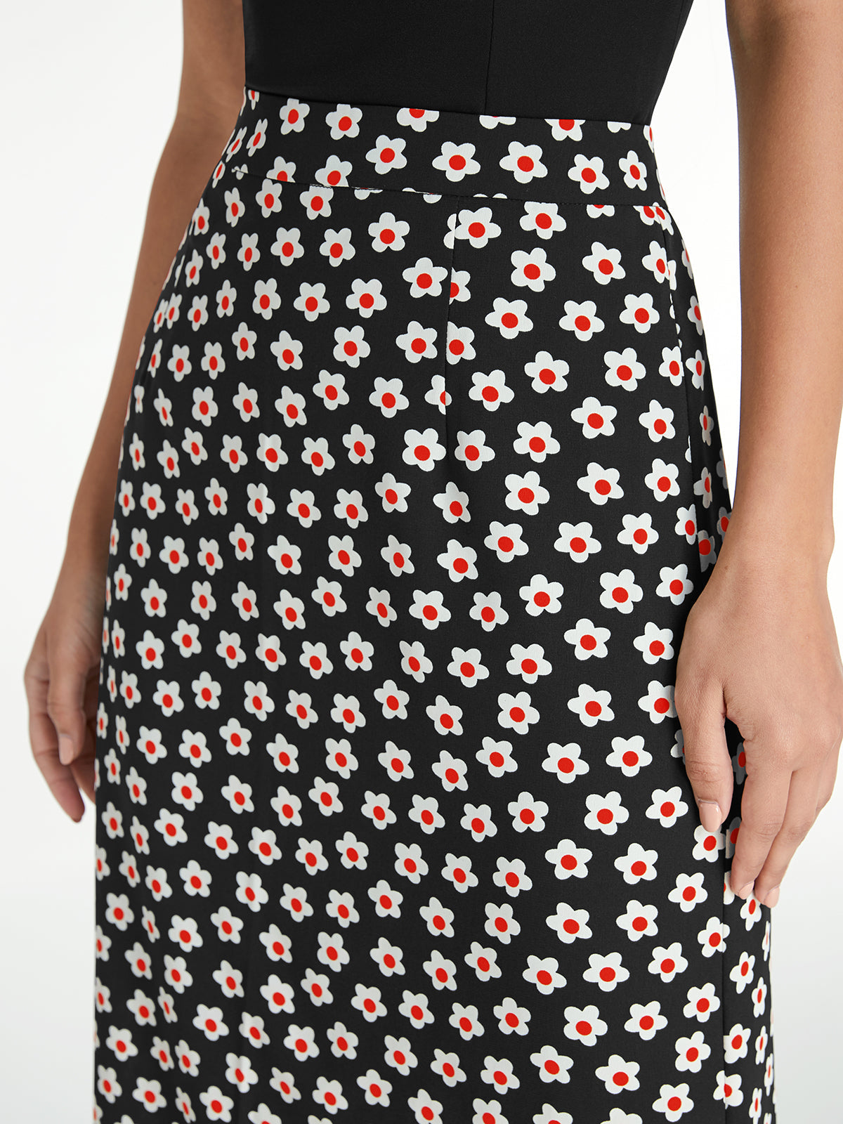 High Waisted Dark Floral Midi Skirt