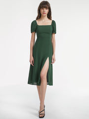 Gathered Dreams Emerald Green Slit Midi Dress