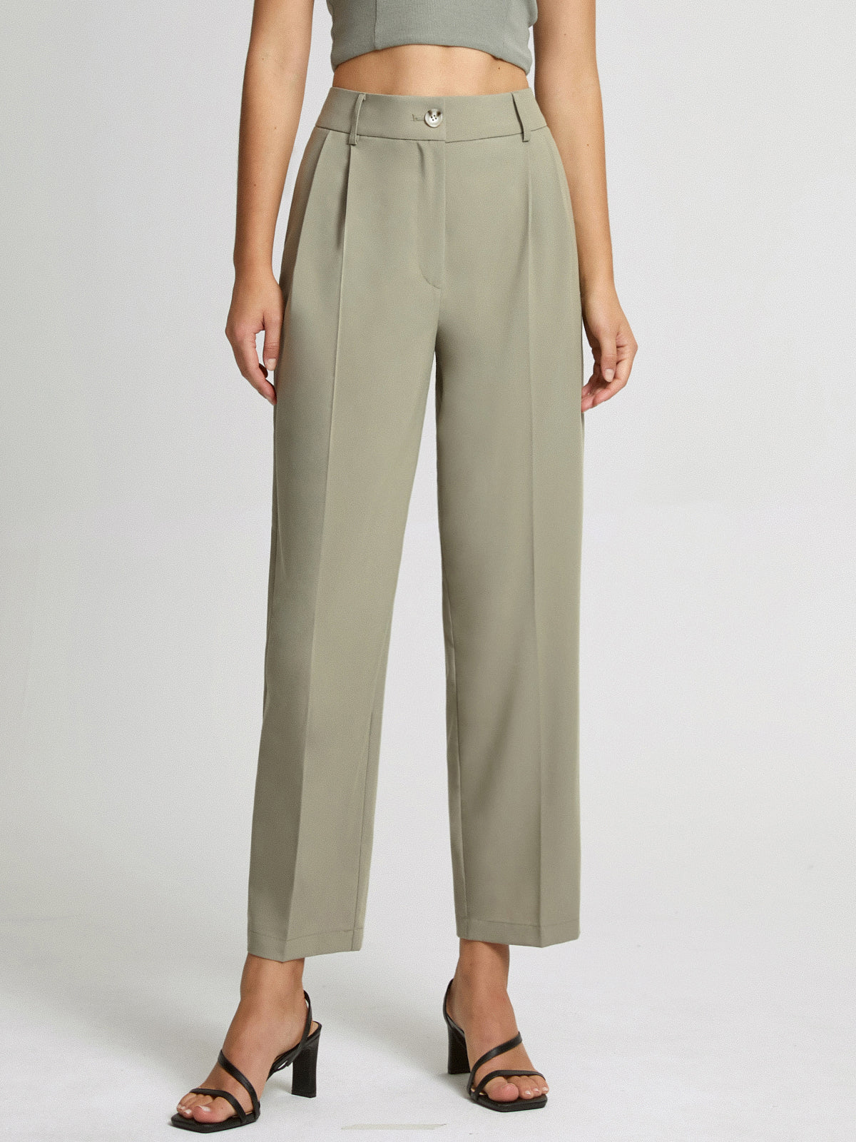 Cropped Mid Rise Straight Leg Trousers