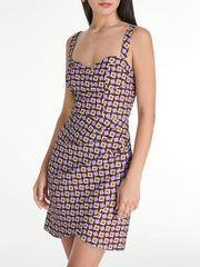 Groovy Geometric Mauve Wrap Pleat Strap Dress