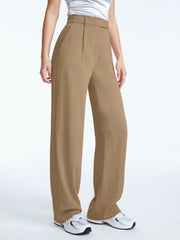 High Waisted Straight Leg Pleat Front Trousers