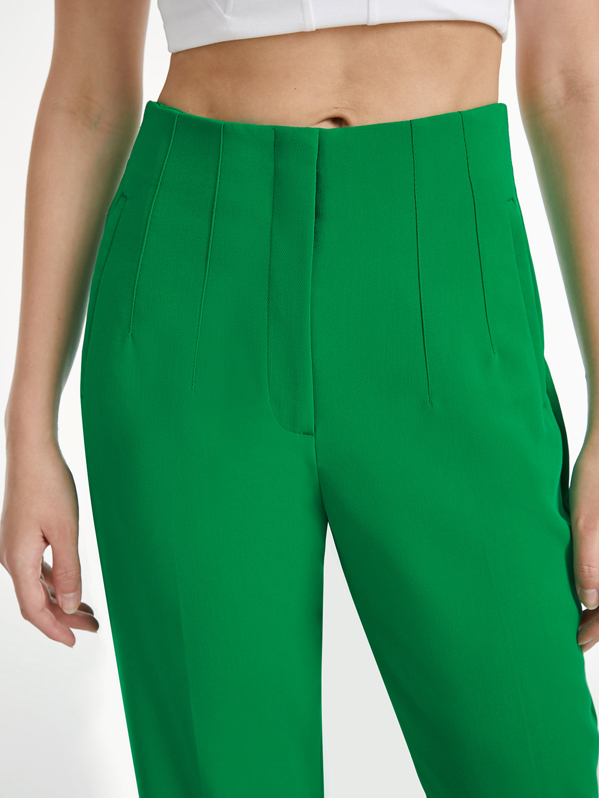 High Waisted Relaxed Fit Solid Colored Trousers