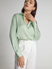 Satin Relaxed Fit Button Up Shirt